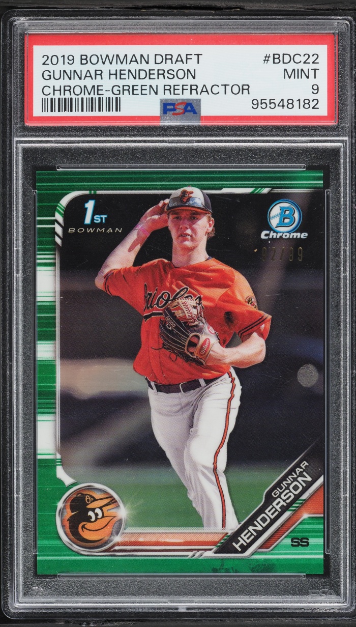 2019 Bowman Chrome Draft Green Refractor Gunnar Henderson PROSPECT /99 #BDC-22 PSA 9 MINT