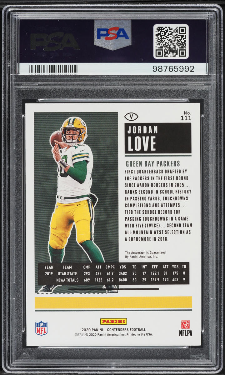 2020 Panini Contenders Red Zone Jordan Love ROOKIE AUTO #111 PSA 10 GEM MINT