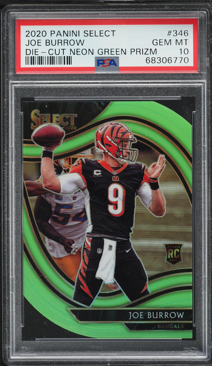 2020 Select Field Level Neon Green Prizm Die-Cut Joe Burrow ROOKIE #346 PSA 10