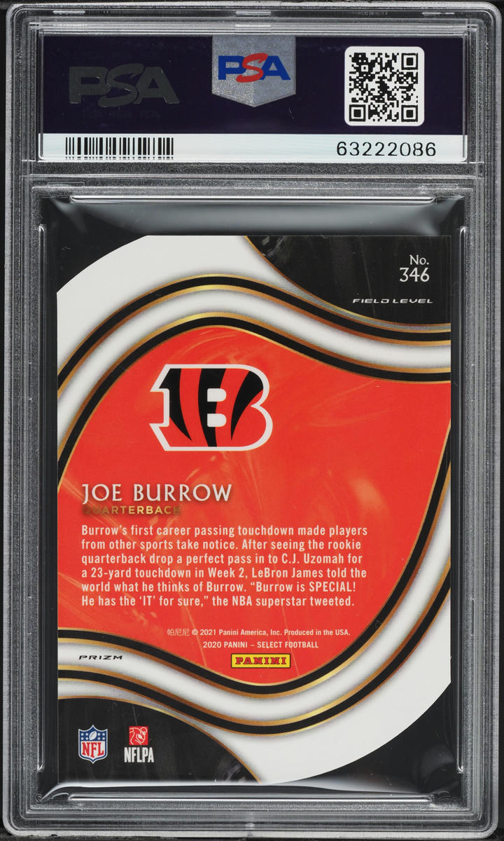 2020 Select Field Level Neon Green Prizm Die-Cut Joe Burrow ROOKIE #346 PSA 10