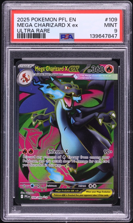 2025 Pokemon Mega Evolution Phantasmal Flames Full Art Mega Charizard X ex #109 PSA 9 MINT