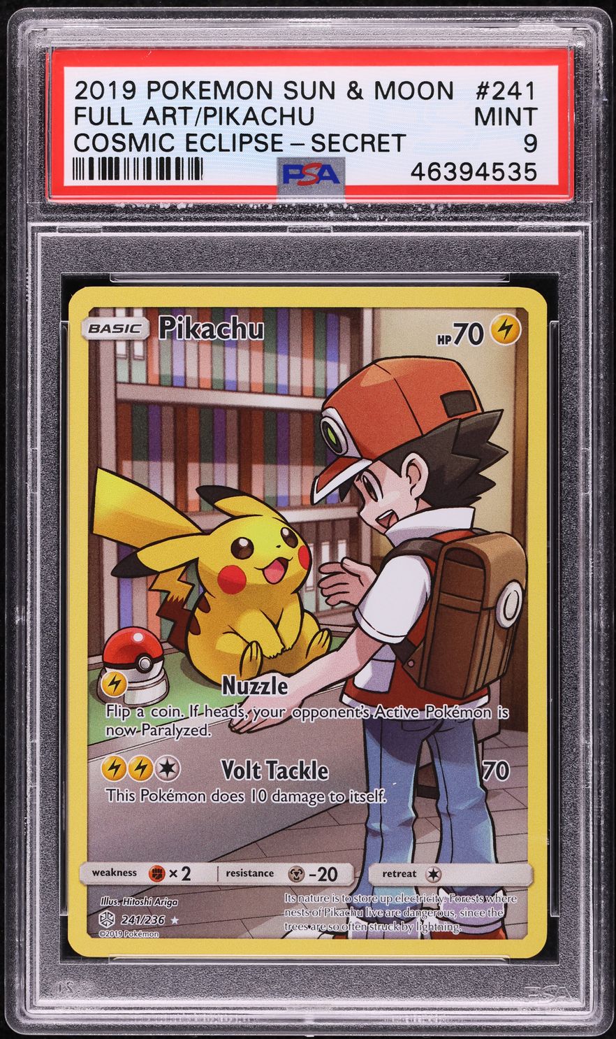 2019 Pokemon Sun & Moon Cosmic Eclipse Secret Full Art Pikachu #241 PSA 9 MINT