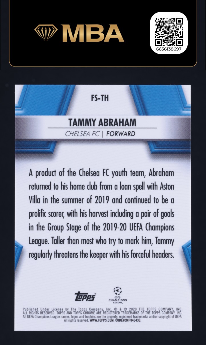 2019 Topps Chrome Sapphire UEFA Future Orange Tammy Abraham ROOKIE /50 MBA AUTH