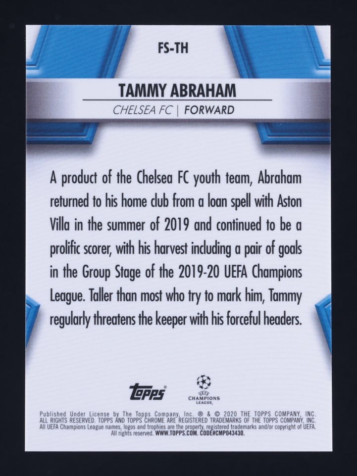2019 Topps Chrome Sapphire UEFA Future Orange Tammy Abraham ROOKIE /50 MBA AUTH