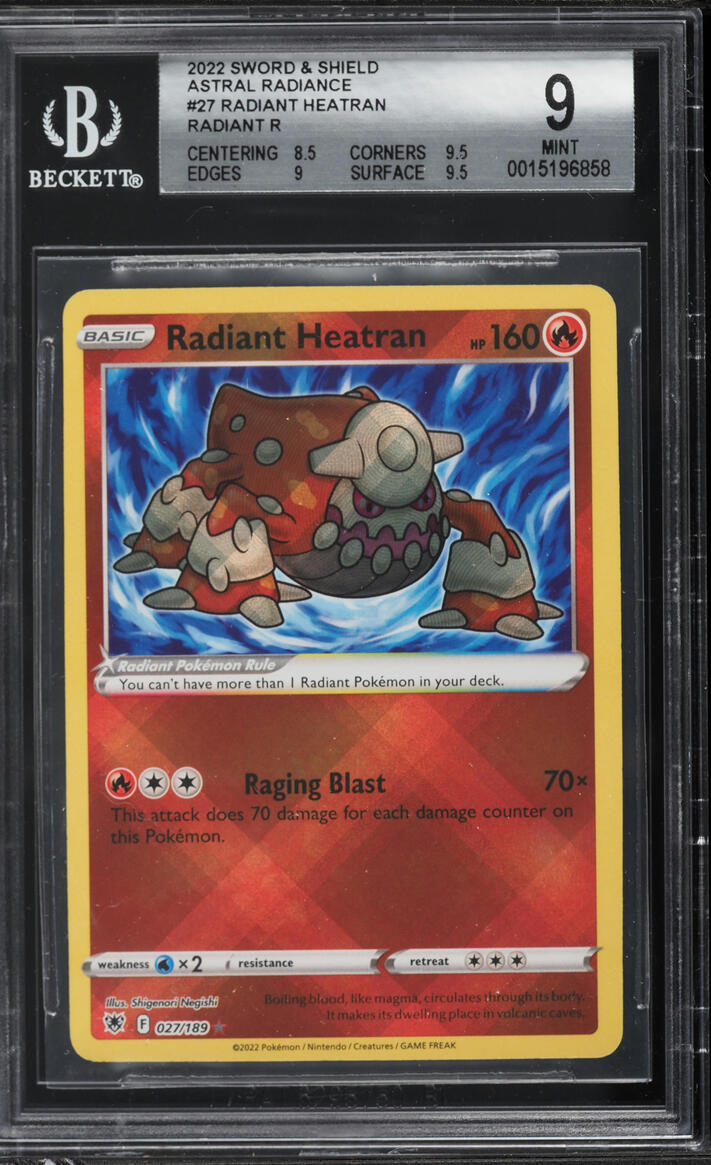 2022 Pokémon Sword & Shield Astral Radiance Holo Radiant Heatran #27 BGS 9 MINT