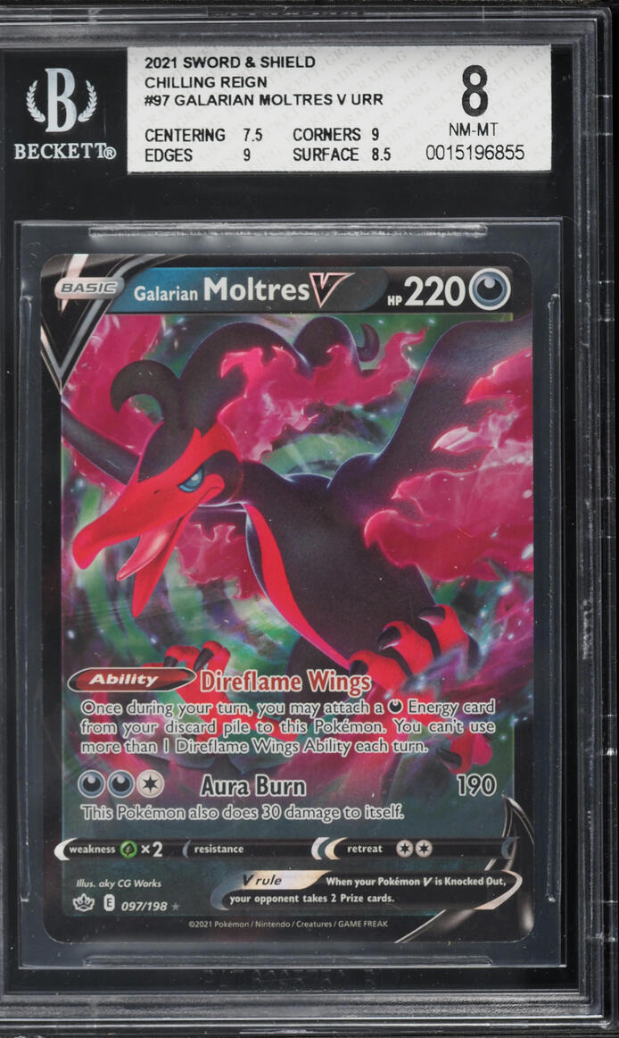 2021 Pokemon Sword & Shield Chilling Reign Full Art Galarian Moltres V #97 BGS 8 NM-MT