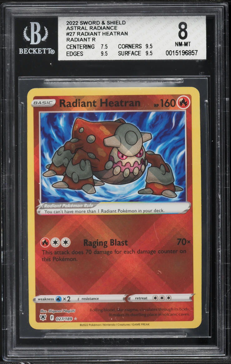 2022 Pokemon Sword & Shield Astral Radiance Radiant Heatran #27 BGS 8 NM-MT