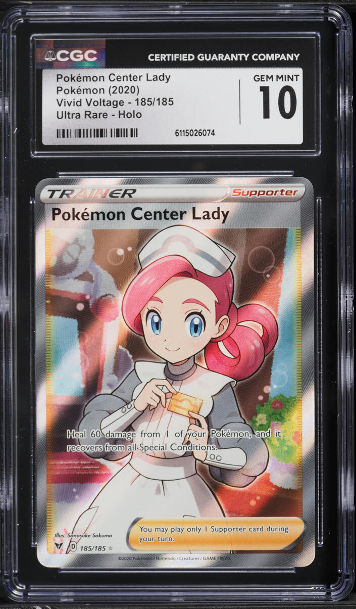 2020 Pokemon Sword & Shield Vivid Voltage Full Art Pokemon Center Lady #185 CGC 10 GEM MINT