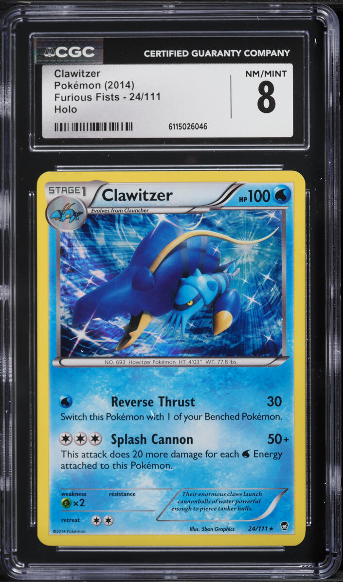 2014 Pokemon XY Furious Fists Holo Clawitzer #24 CGC 8 NM-MT