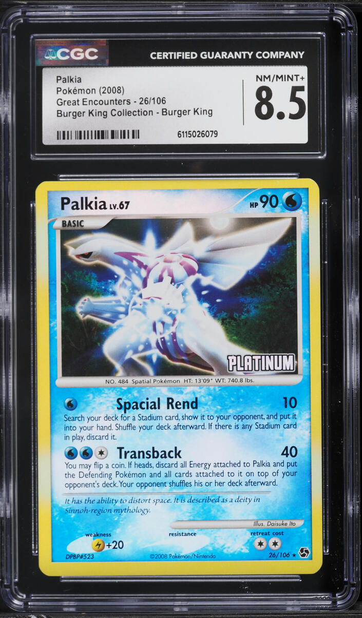 2008 Pokemon Diamond & Pearl Great Encounters Burger King Collection Palkia #26 CGC 8.5 NM-MT+