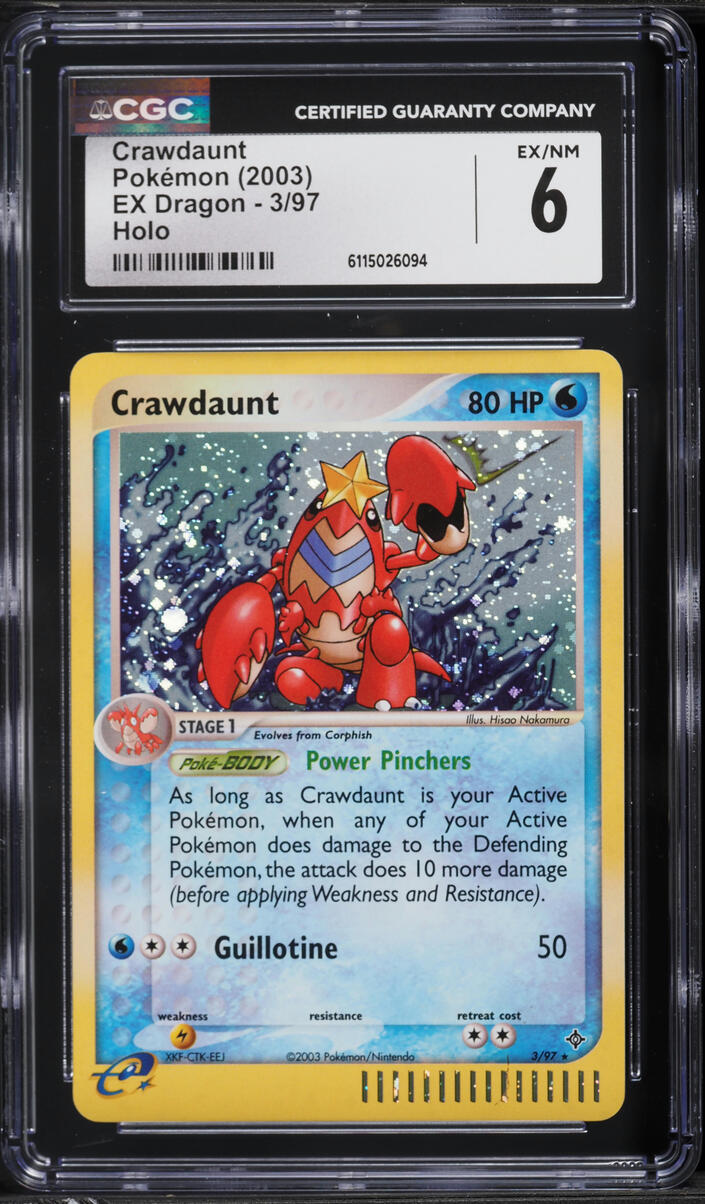 2003 Pokemon EX Dragon Holo Crawdaunt #3 CGC 6 EXMT