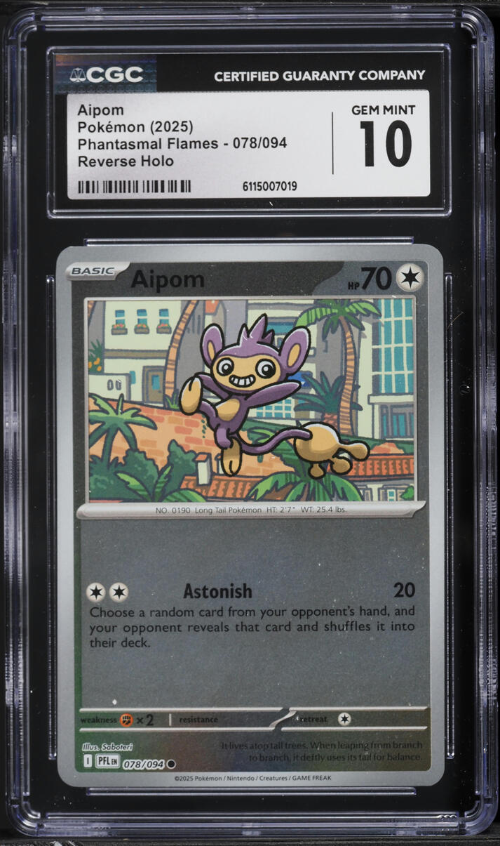 2025 Pokemon Phantasmal Flames Reverse Holo Aipom #078 CGC 10 GEM MINT