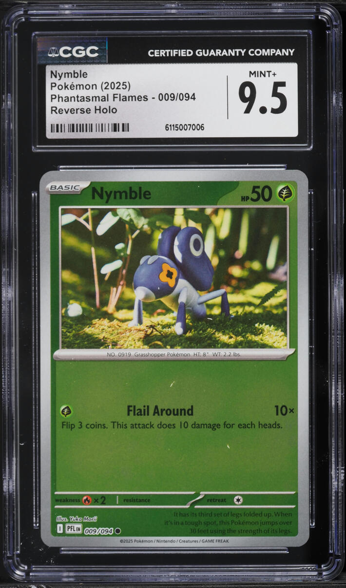 2025 Pokemon Phantasmal Flames Reverse Holo Nymble #009 CGC 9.5 MINT+