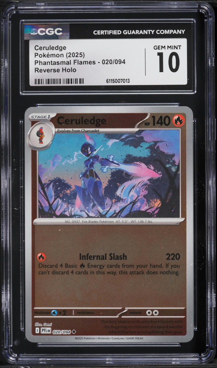 2025 Pokemon Phantasmal Flames Reverse Holo Ceruledge #020 CGC 10 GEM MINT