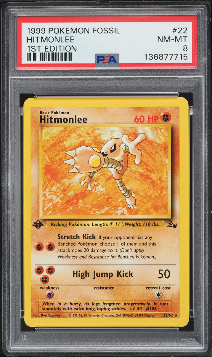 1999 Pokemon Fossil 1st Edition Hitmonlee #22 PSA 8 NM-MT