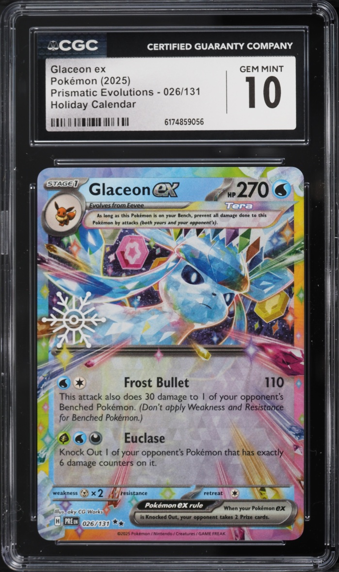2025 Pokemon SV Prismatic Evolutions Holiday Calendar Holo Glaceon EX #26 CGC 10 GEM MINT