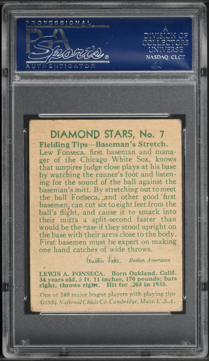 1934 Diamond Stars Lew Fonseca 34 YEARS OLD #7 PSA 2 GD