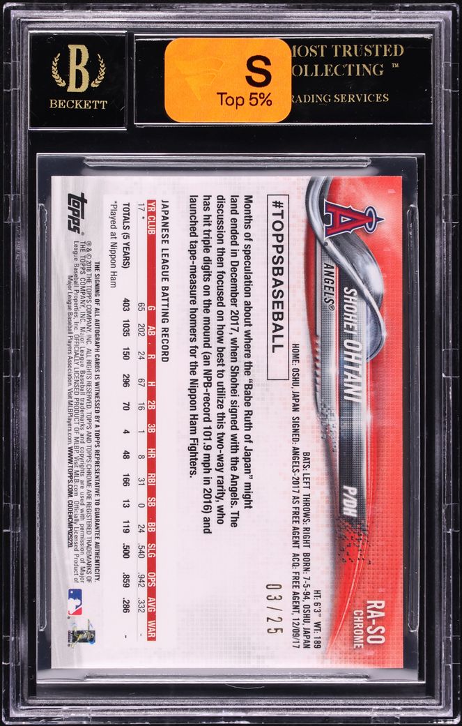 2018 Topps Chrome Orange Refractor Shohei Ohtani RC AUTO /25 BGS 10 BLACK LABEL