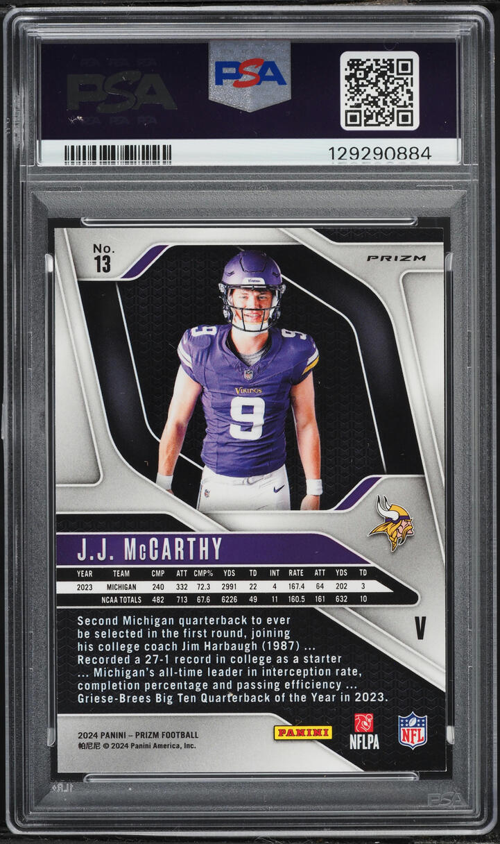 2024 Panini Prizm Variation J.J. McCarthy ROOKIE #13 PSA 8 NM-MT