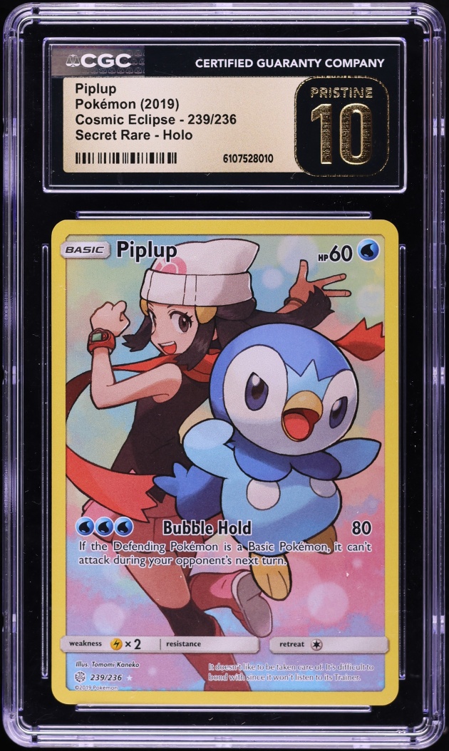 2019 Pokemon Sun & Moon Cosmic Eclipse Full Art Piplup #239 CGC 10 PRISTINE