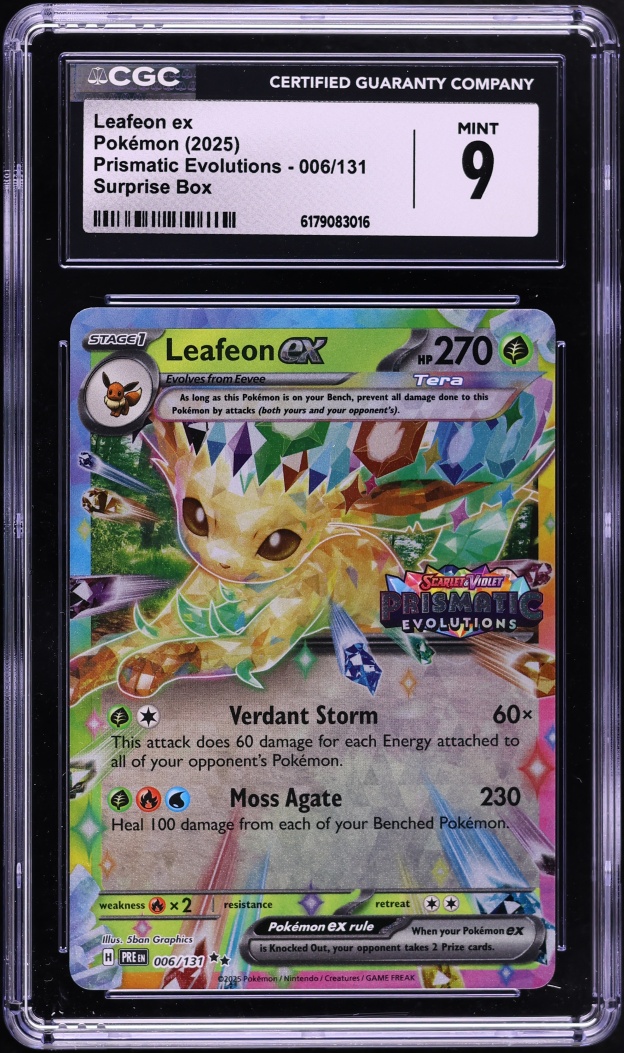 2025 Pokemon Scarlet & Violet Prismatic Evolutions Surprise Box Holo Leafeon ex #6 CGC 9 MINT