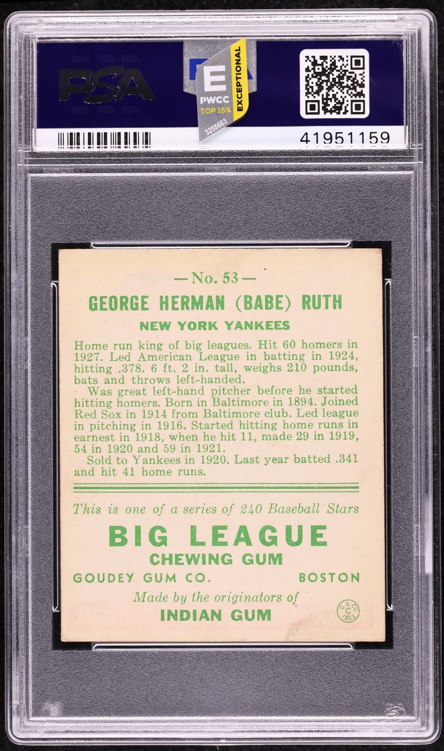 1933 Goudey Babe Ruth #53 PSA 4.5 VGEX+