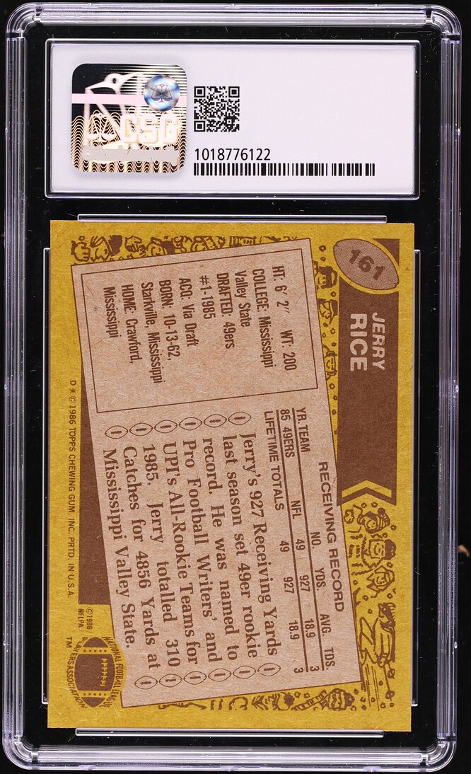 1986 Topps Football Jerry Rice ROOKIE #161 CSG 8.5 NM-MT+