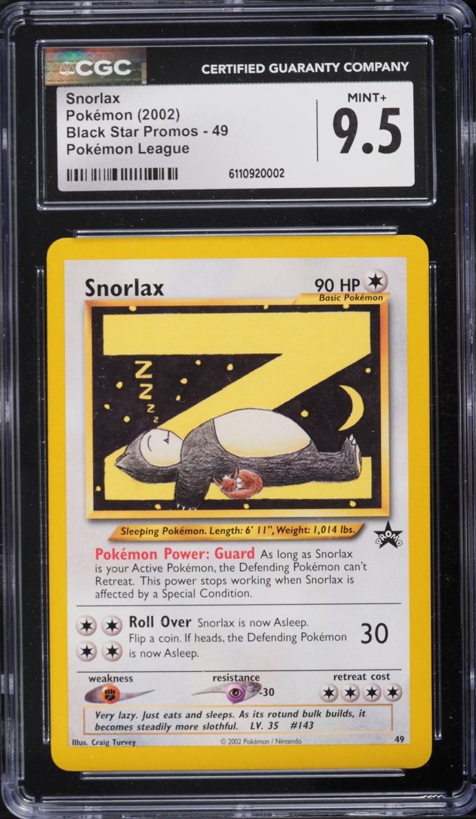 2002 Pokemon League Black Star Promo Snorlax #49 CGC 9.5 MINT+