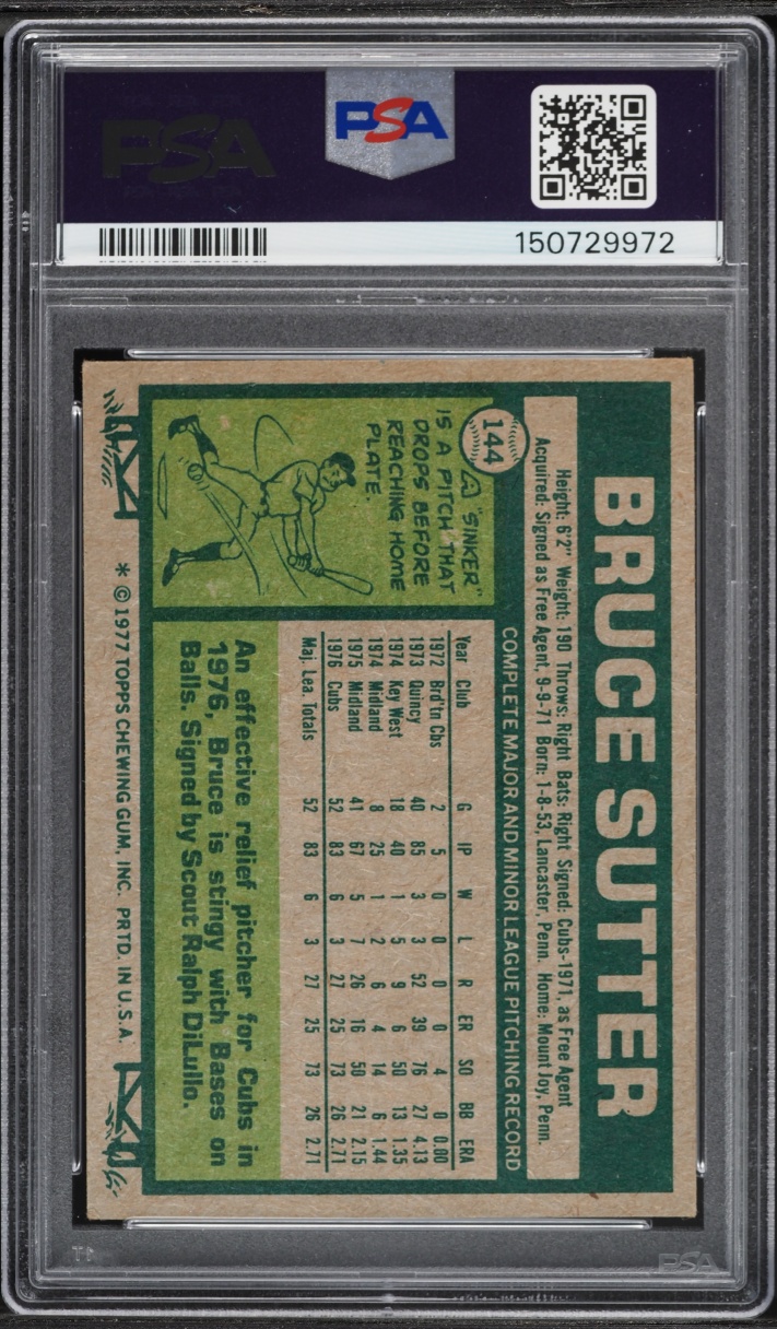 1977 Topps Bruce Sutter ROOKIE #144 PSA 5.5 EX+