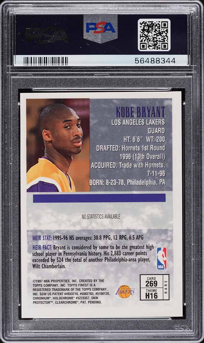 1996 Finest Gold w/ Coating Kobe Bryant ROOKIE #269 PSA 9 MINT