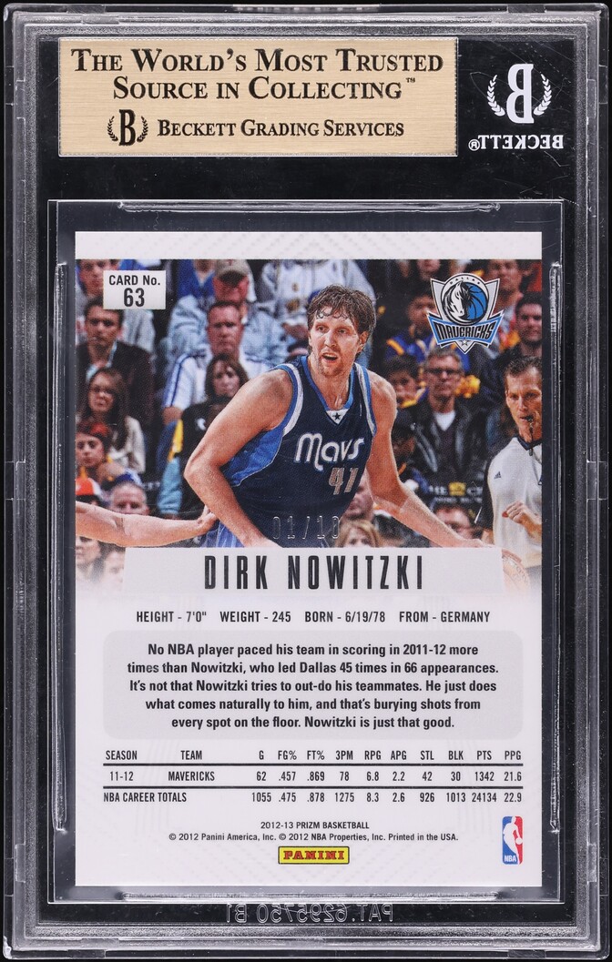 2012 Panini Prizm Gold Dirk Nowitzki 1/10 #63 BGS 9.5 GEM MINT