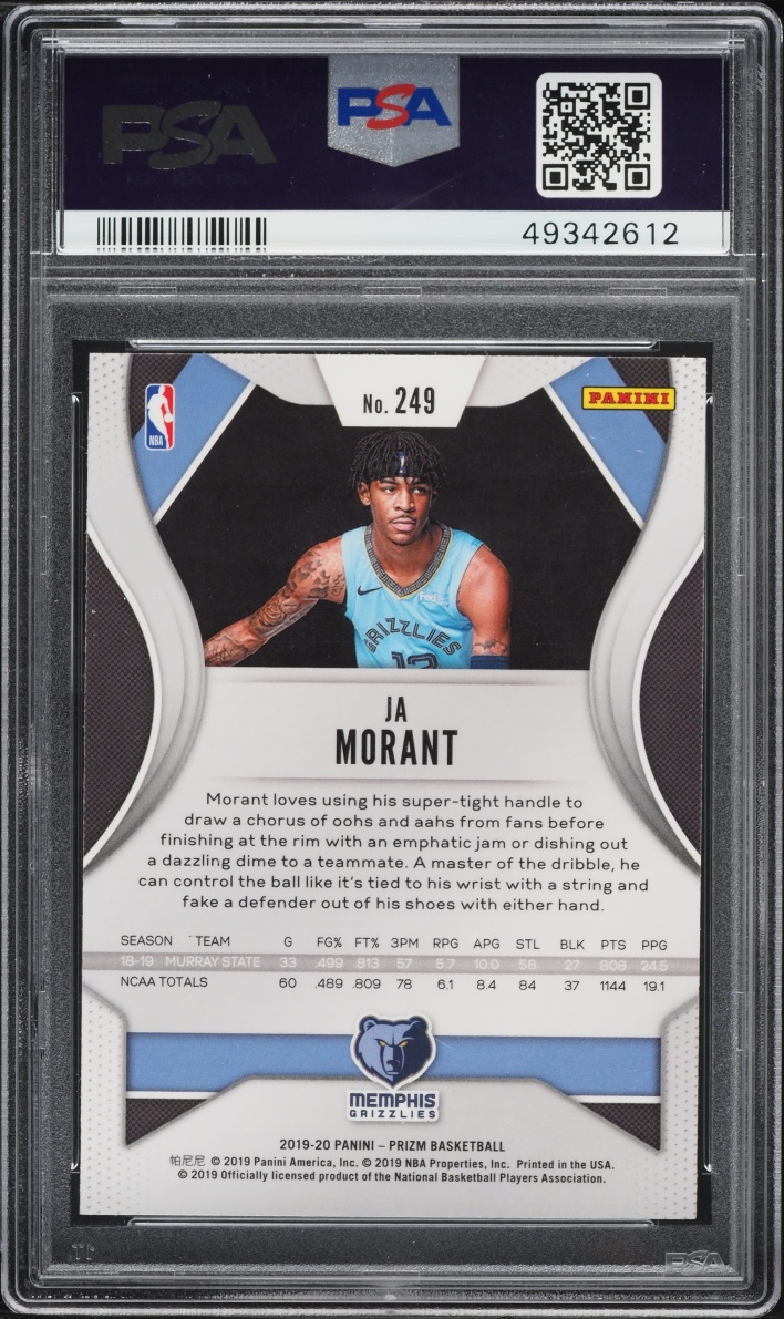 2019 Panini Prizm Ja Morant ROOKIE #249 PSA 10 GEM MINT