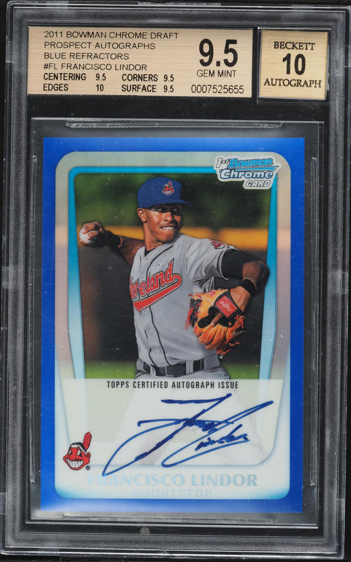 Topps BOWMAN CHROME ワンダーフランコ　BGS9.5 2011 Bowman Chrome Blue Refractor Francisco Lindor PROSPECT AUTO