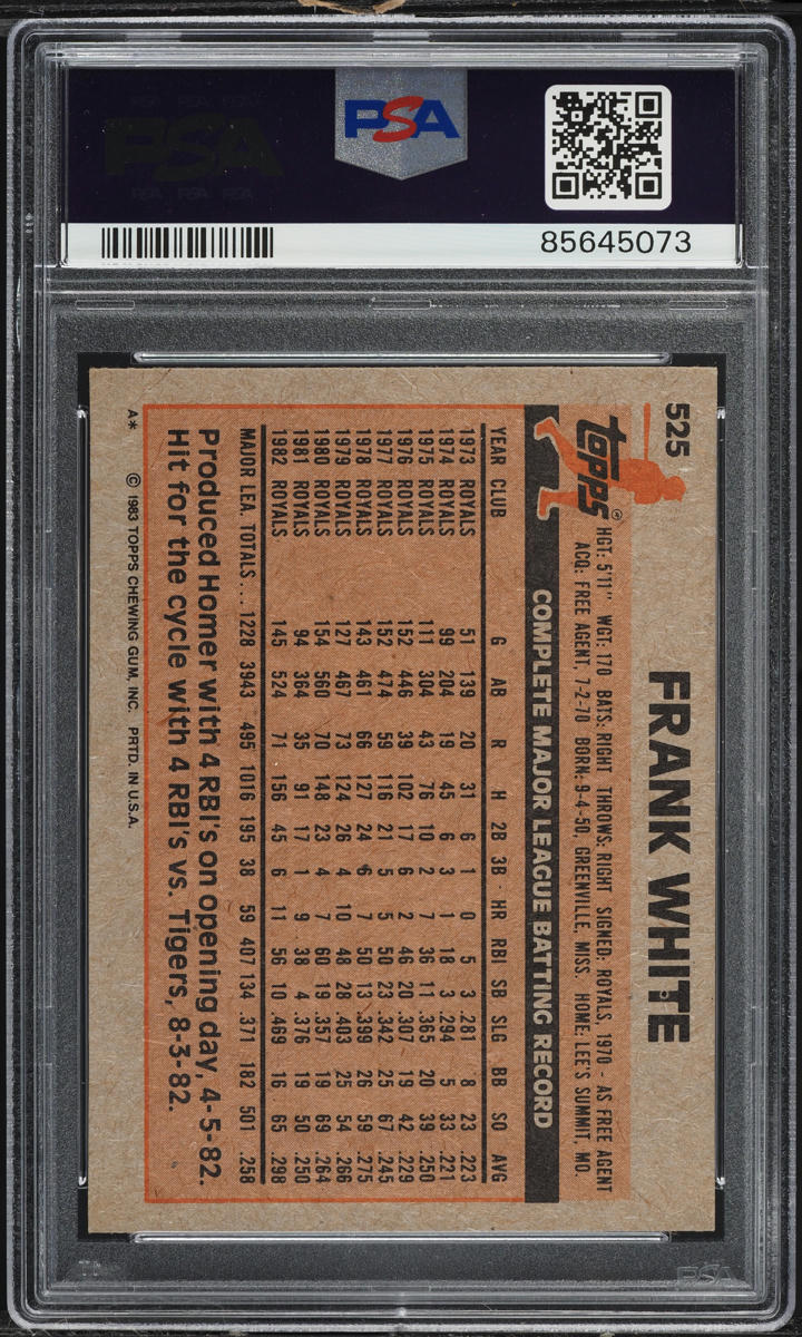 1983 Topps Frank White #525 PSA 9 MINT