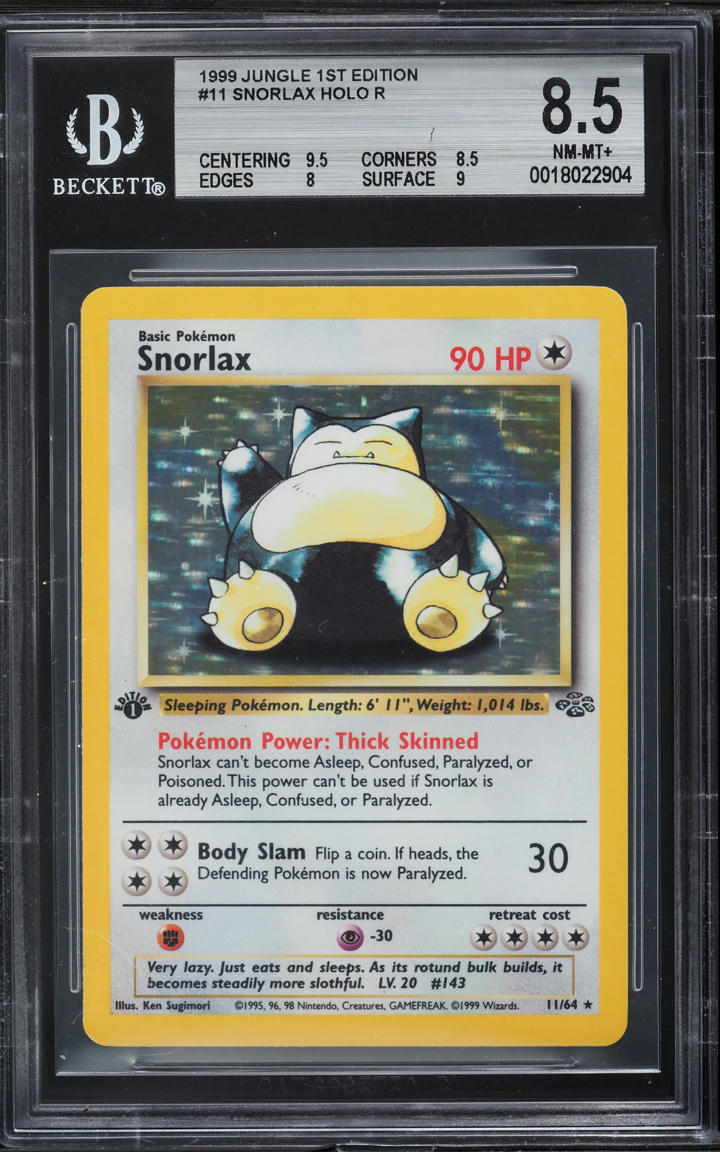 1999 Pokemon Jungle 1st Edition Holo Snorlax #11 BGS 8.5 NM-MT+