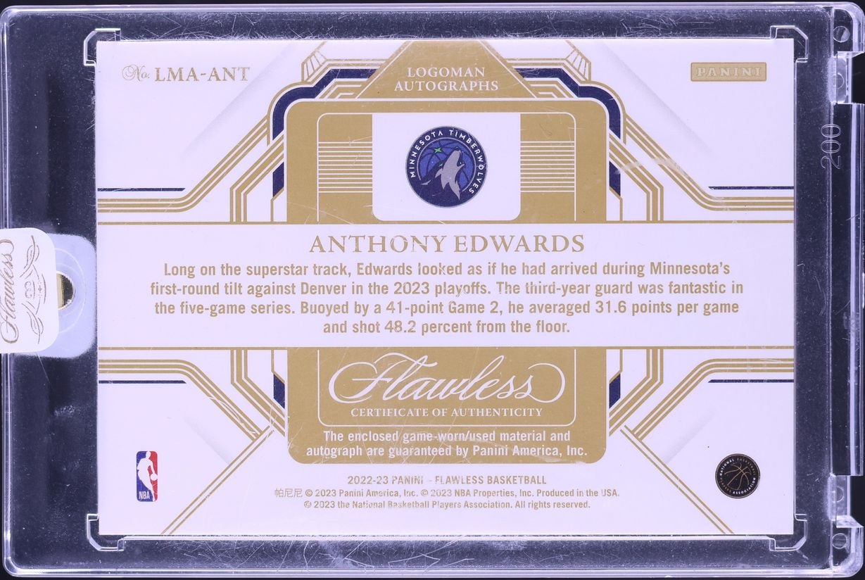 2022 Panini Flawless Anthony Edwards NBA LOGOMAN PATCH AUTO 1/1 #LMA-ANT