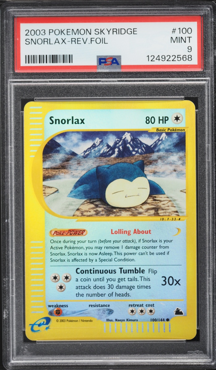 2003 Pokemon Skyridge Reverse Holo Snorlax #100 PSA 9 MINT