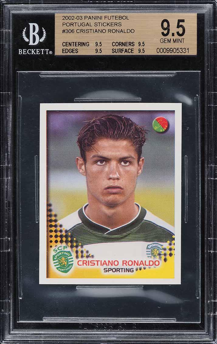 2002 Panini Futebol Portugal Stickers Cristiano Ronaldo ROOKIE #306 BGS 9.5 GEM