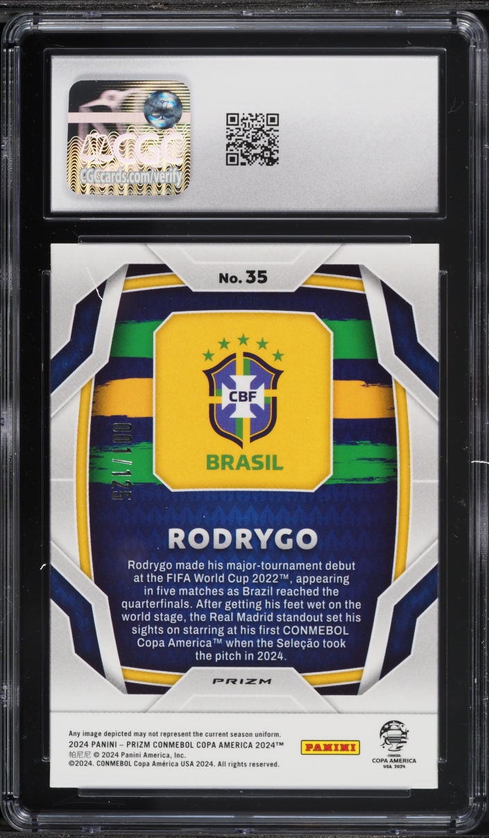 2024 Panini Prizm Copa America Red Pulsar Rodrygo 1/125 #35 CGC 10 GEM MINT