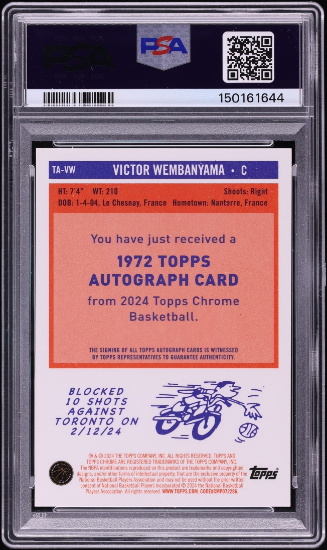 2023 Topps Chrome '72 Victor Wembanyama ROOKIE AUTO #TA-VW PSA 8 NM-MT