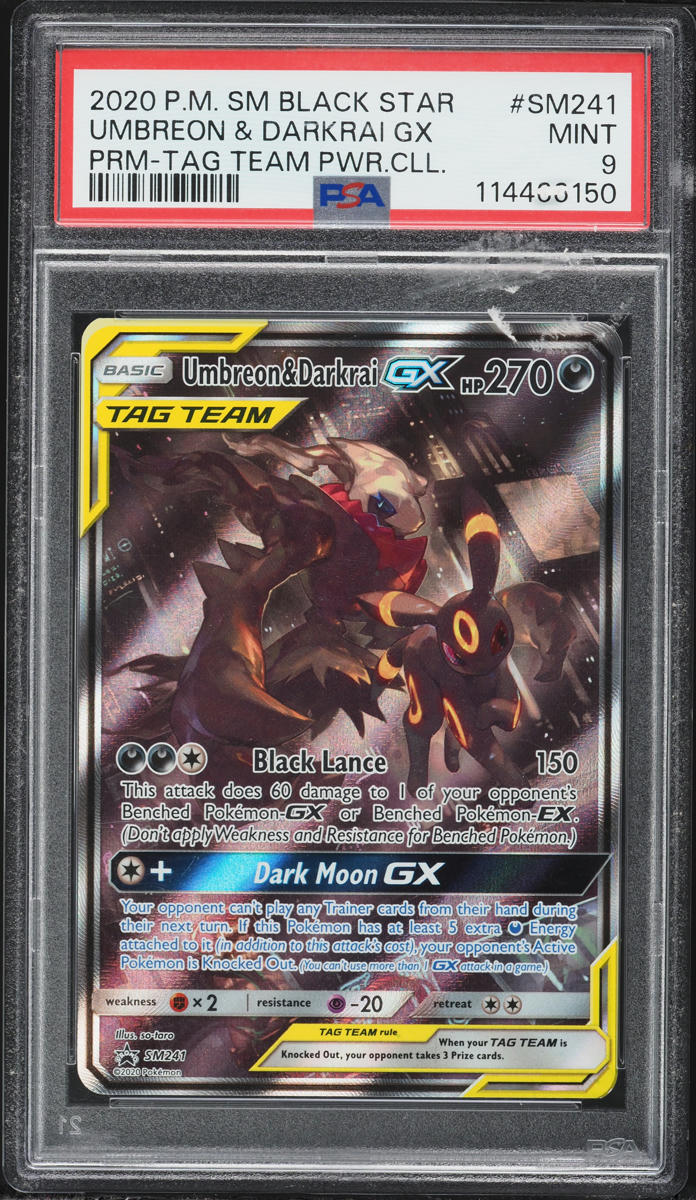 2020 Pokemon Sun & Moon Promo Tag Team Full Art Umbreon & Darkrai GX #SM241 PSA 9 MINT