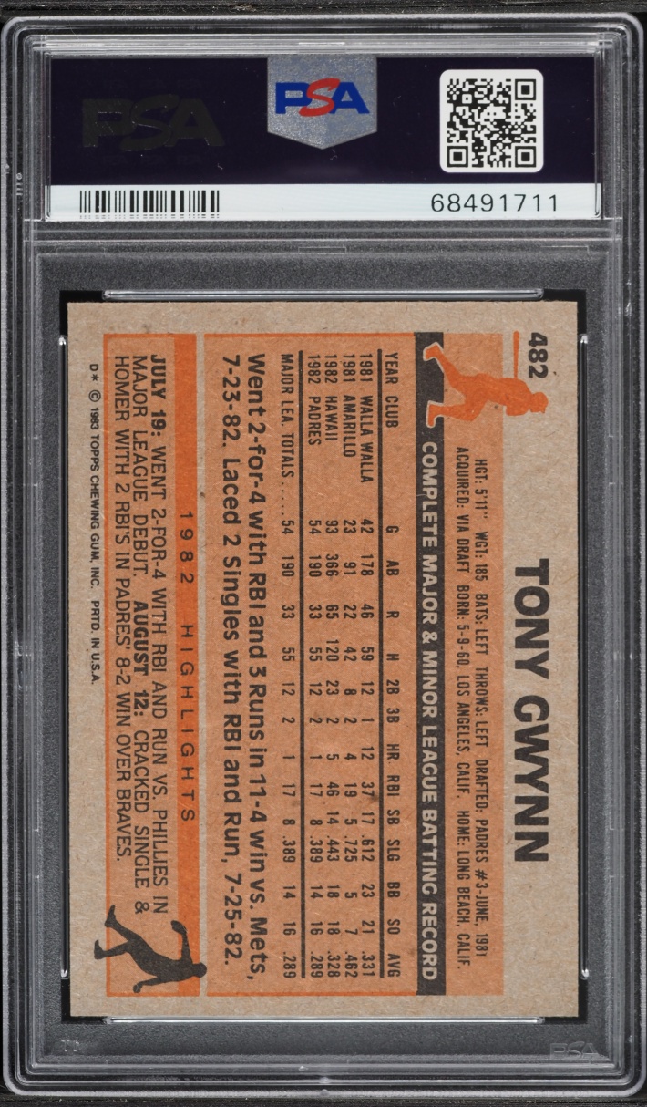 1983 Topps Tony Gwynn ROOKIE #482 PSA 9 MINT