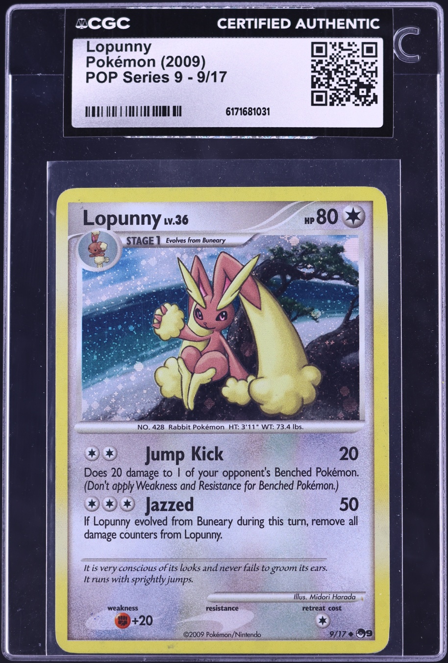 2009 Pokemon POP Series 9 Lopunny #9 CGC AUTH