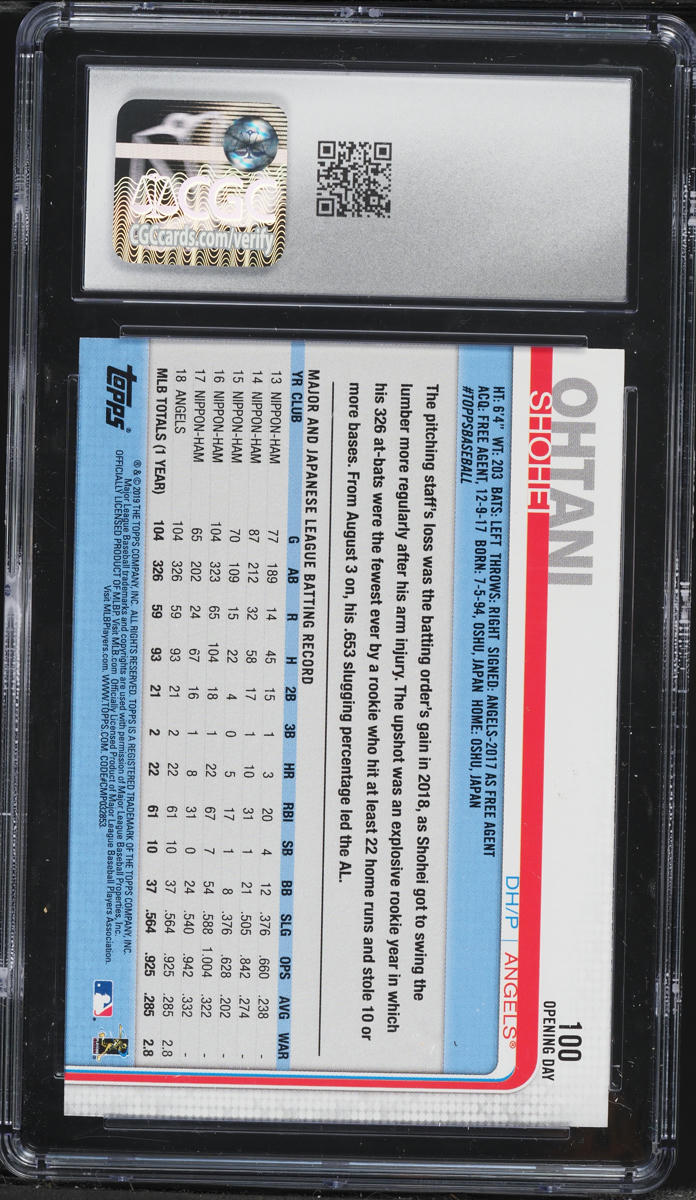 2019 Topps Opening Day Shohei Ohtani #100 CGC 7 NRMT