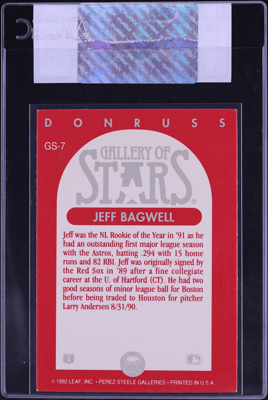 1992 Donruss Gallery Of Stars Jeff Bagwell #GS-7 CGC AUTH