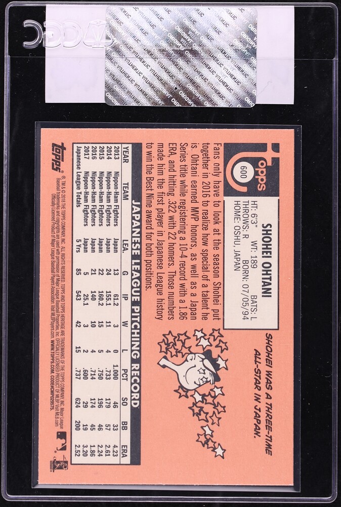 2018 Topps Heritage High Number Shohei Ohtani ROOKIE #600 CGC AUTH