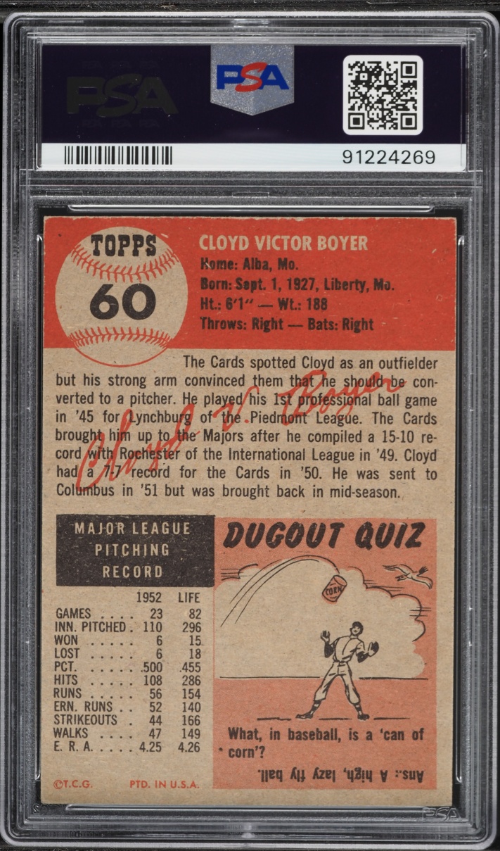 1953 Topps Cloyd Boyer #60 PSA 6 EXMT