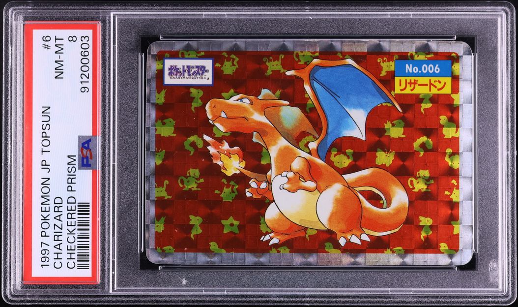 1997 Pokemon Japanese Topsun Checkered Prism Charizard #6 PSA 8 NM