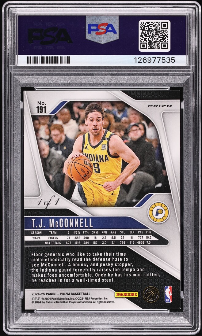 2024 Panini Prizm Nebula Choice T.J. McConnell 1/1 #191 PSA 9 MINT - Photo 2