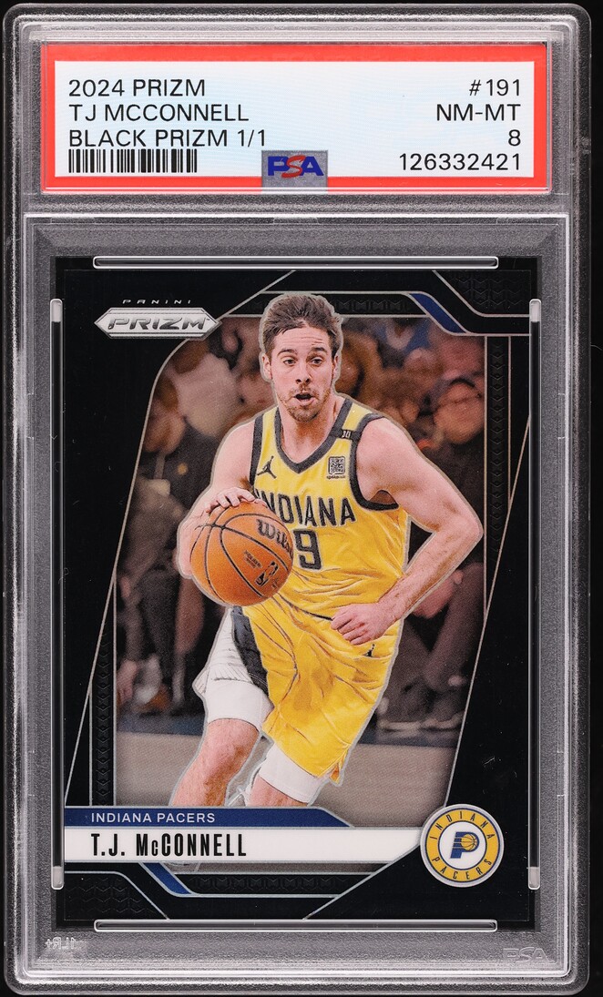 2024 Panini Prizm Black T.J. McConnell 1/1 #191 PSA 8 NM-MT - Photo 1